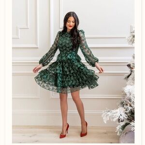 Rachel Parcell Green Metallic Glitter Lace Dress
